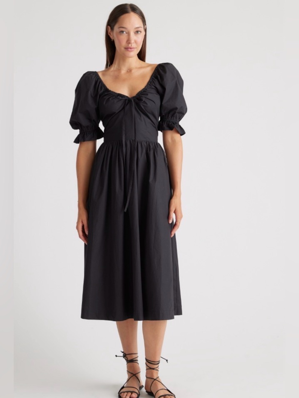 Quince Navy Organic Cotton Midi Puff Sleeve Dress size S